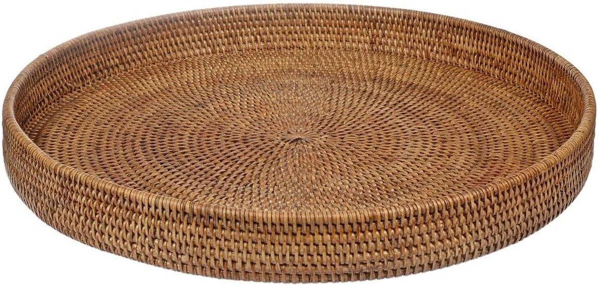 Rond Rieten Dienblad - Decoratief Serveerblad - Handgemaakt - Diameter: 48 cm - Bruin