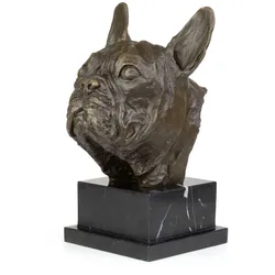 Moritz Bronzeskulptur Hundekopf Französische Bulldogge frontal aus Bronze auf Marmorsockel mit Filz H 26 cm Tierbüste als Sammlerobjekt Skulptur