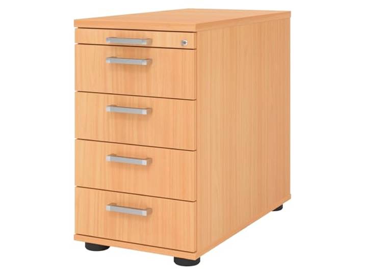 bümö Schreibtisch Schrank abschließbar, Schubladenschrank Holz in Buche, Container mit Schubladen - Schubladen Schrank Büro, Schreibtisch Container od. Schreibtisch Kommode mit Chromgriffe
