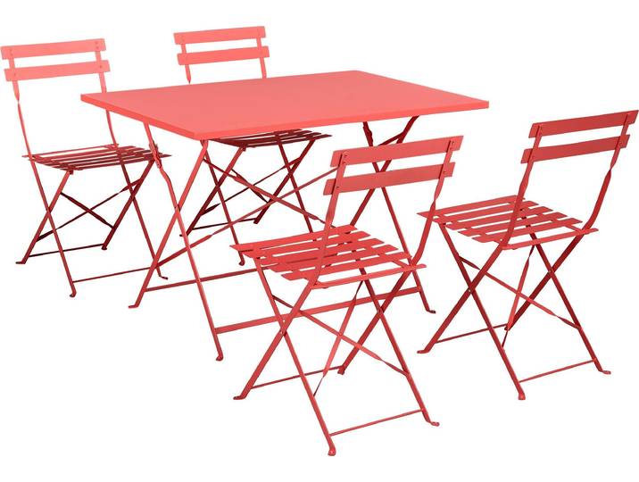 BELIANI Gartenmöbel Set Rot Stahl 5-Teilig Rechteckiger Tisch mit 4 Stühlen Zusammenklappbar Modern Französischer Stil Terrasse Garten Outdoor