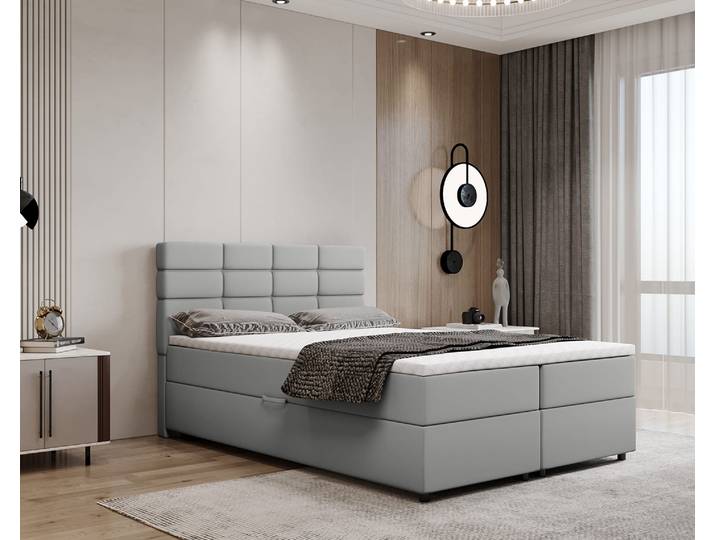 REVE Boxspringbett 140x200 Stoff Hellgrau - Fancy 85