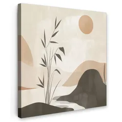 LEINWANDBILD Japandi - Landschaft - Beige Wandbild Wohnzimmer 50x50 cm