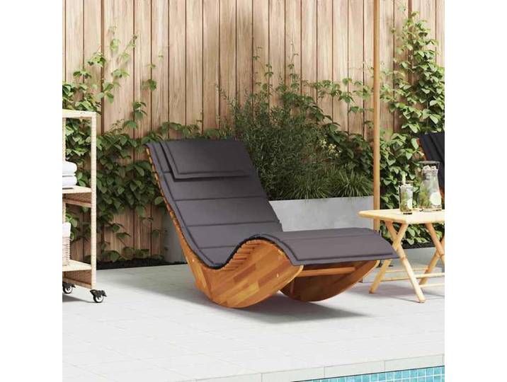 Chaise longue à bascule avec coussin en d - 154x60x74 cm - Bois d'acacia massif - Multicolore - Pour Extérieur