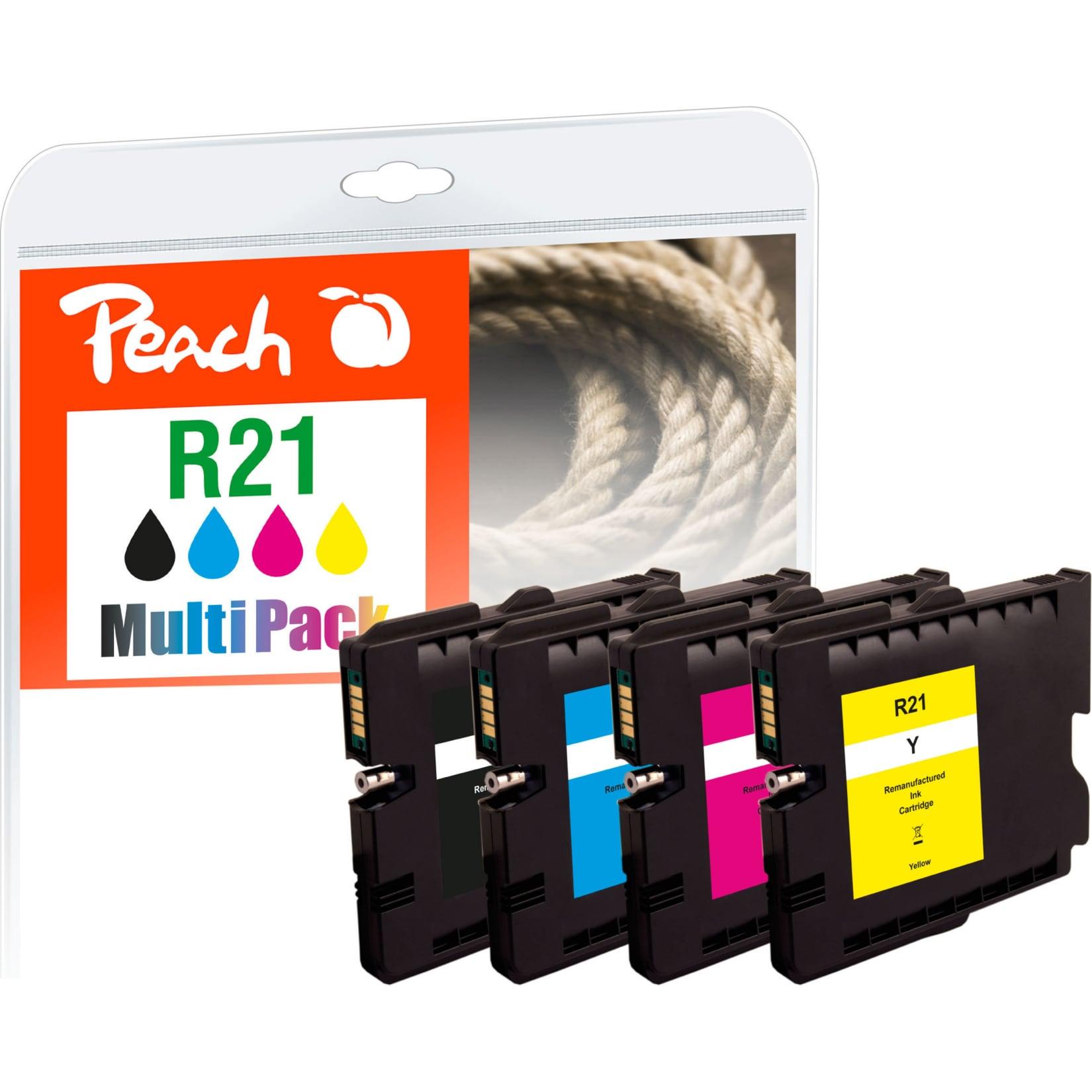 Peach R21 4 Druckerpatronen (bk, c/m/y) ersetzt Ricoh GC21, 405532, 405533, 405534, 405535 für z.B. Ricoh Aficio GX 2500, Ricoh Aficio GX 3000 (wiederaufbereitet)