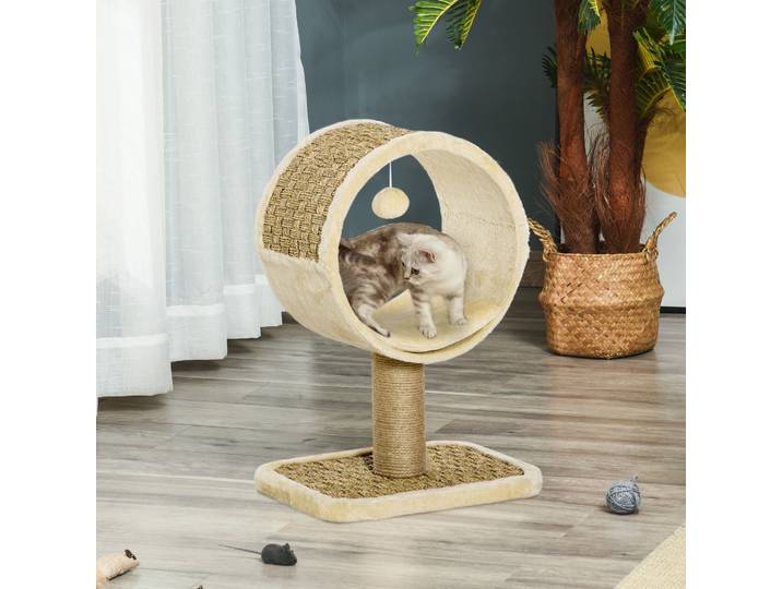 PawHut Arbre Chat Cercle Griffoir Jute Jouet Souris