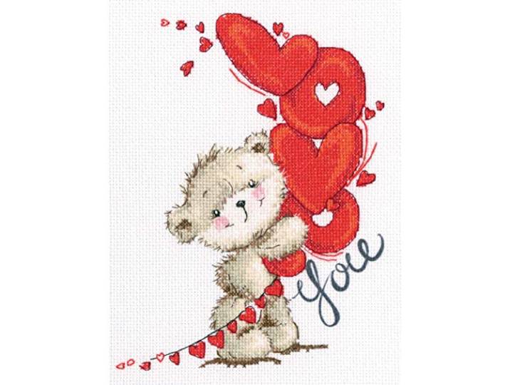 RTO M70032 ich liebe dich kruissteekset, katoen, meerkleurig, 22 x 27 cm