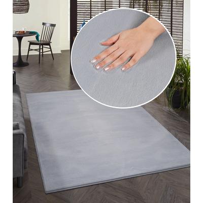 Teppich MERINOS "Focus 47", grau, B:160cm H:11mm L:220cm, Polyester, Teppiche, Teppich, Fellteppich, weich und elegant, Wohnzimmer, Schlafzimmer