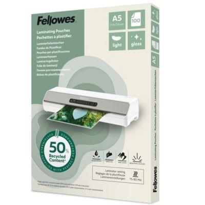 Fellowes® Laminierfolien, Format A5, Folienstärke 80 µ, Recycling-PET, transparent-klar glänzend, 100 Stück
