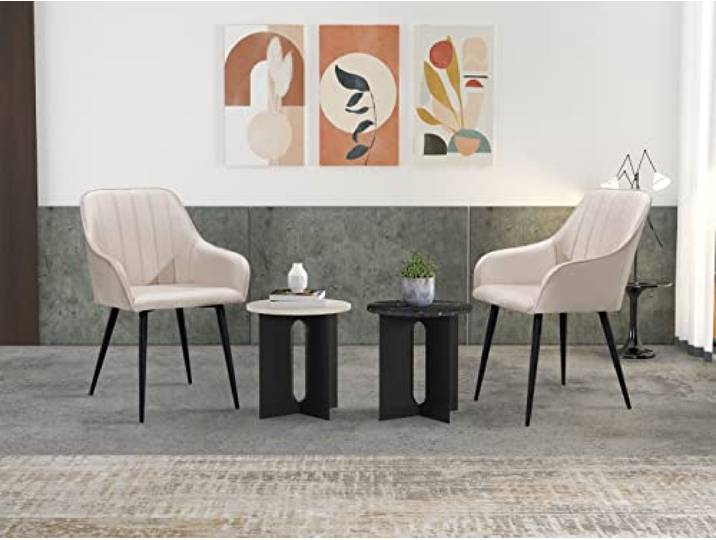 Soof&Tess – 2er-Set – Modena-Esszimmerstuhl – Beige – Samt – Industriell – Mit Armlehne – Leicht zu reinigende Stoffe – Hohe Qualität