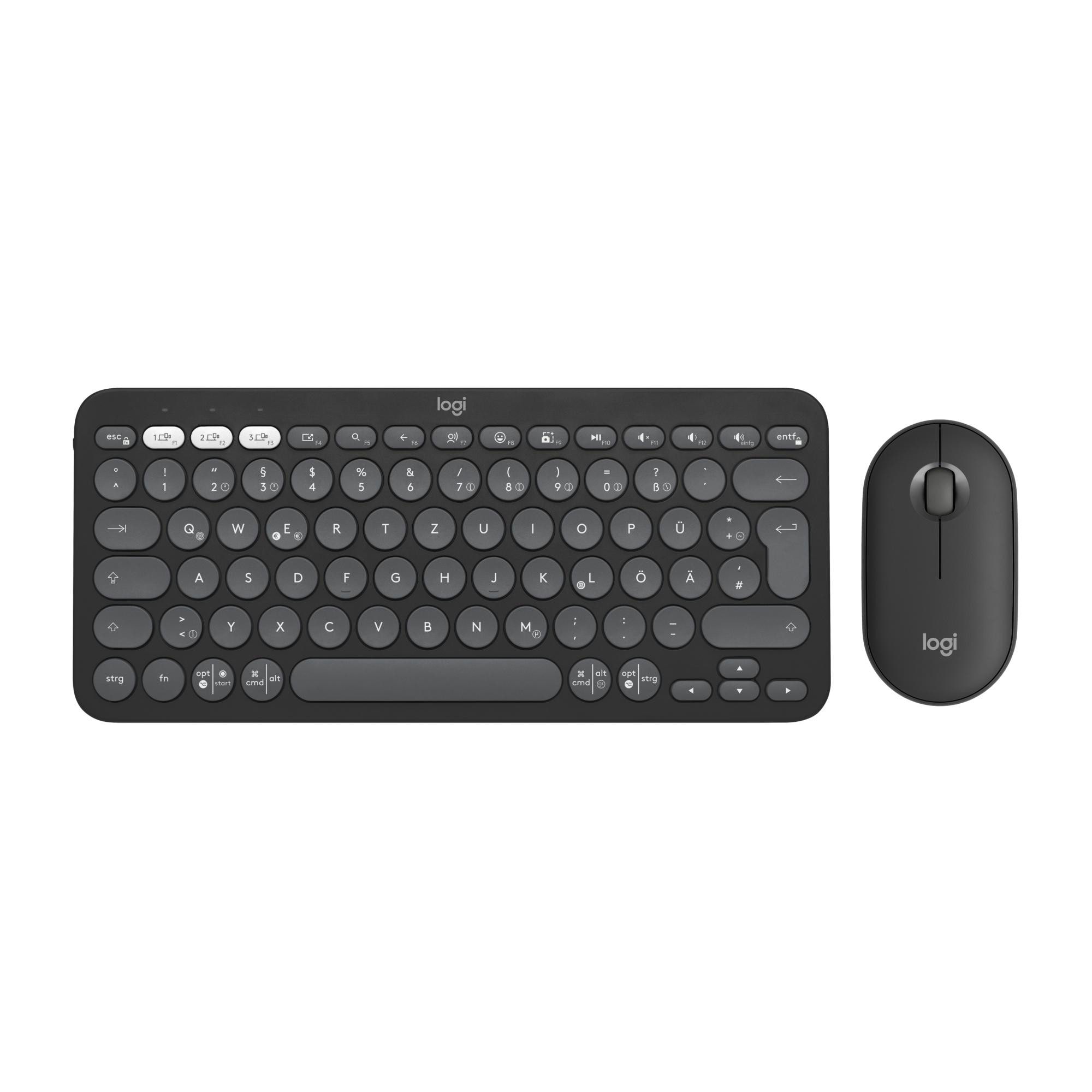 Logitech Pebble 2 Combo Graphite - Schlanke Multi-Device Bluetooth-Tastatur und -Maus mit anpassbaren Tasten
