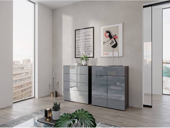 Buffet II 184 x 102 x 42cm Gris/Gris argenté/Graphite