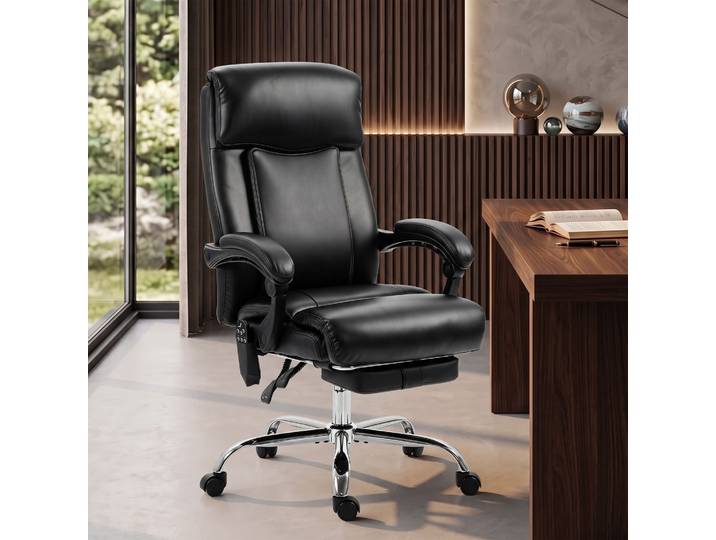 HOMCOM Chaise Bureau Massante Chauffante PU Hauteur Réglable Noir