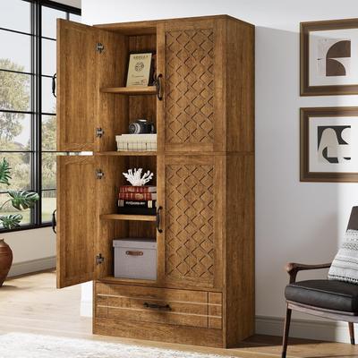 Bluebell Bookcase with Door and Drawer, Farmhouse Tall Bookshelf Cabinet