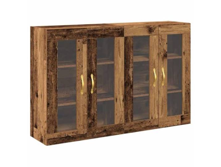 Wandschrank 2 Stück Altholz 69,5 x 34 x 90 cm Holzwerkstoff mit Glastür Holzwerkstoff Konstruktion, Glastür Paneele, praktische Regale, schlanke Griffe, minimale Pflege