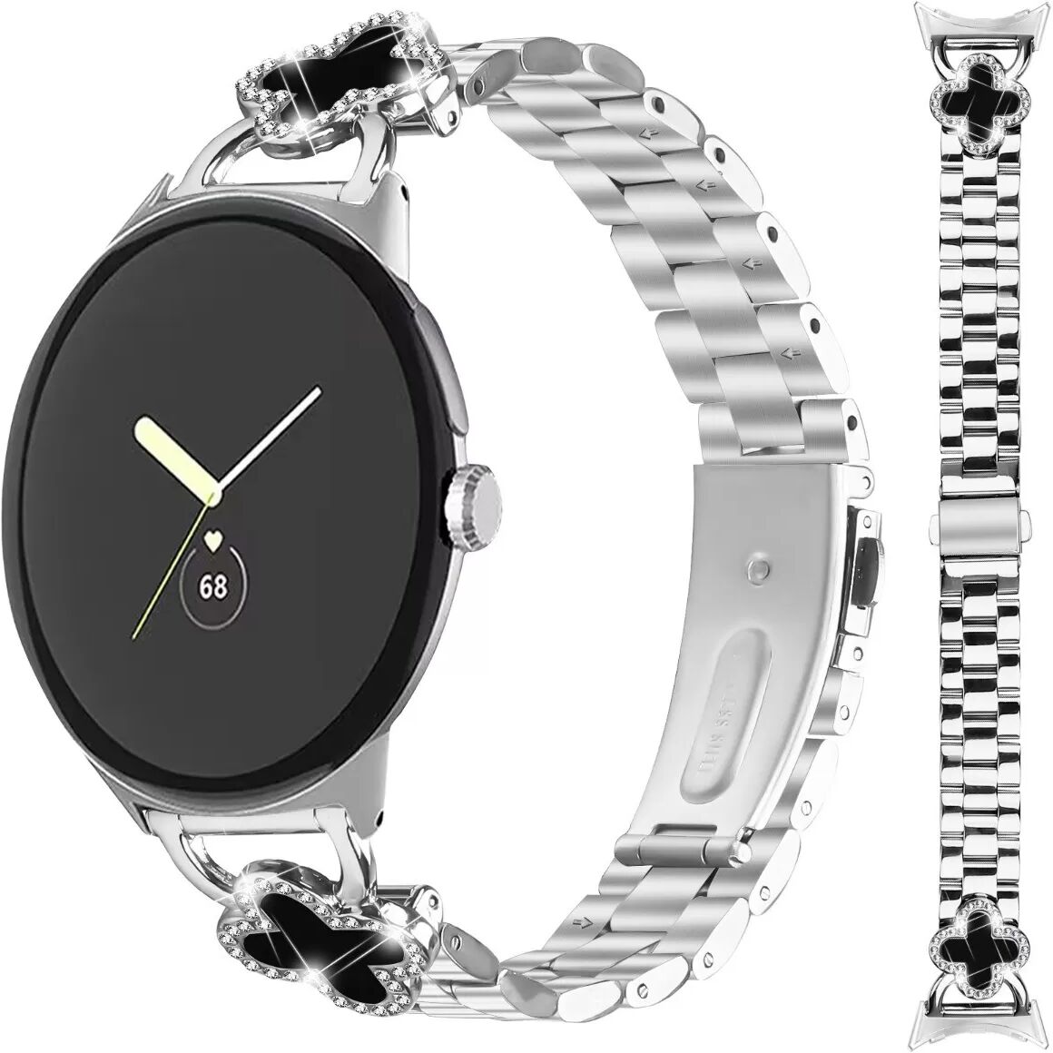 INF Edelstahl Kleeblatt Uhrenarmband kompatibel mit Google Pixel - Elegantes Drei-Perlen-Design