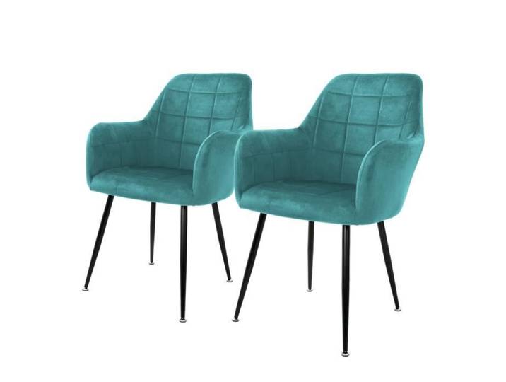 ECD Germany Set 2x Chaises de Salle à Manger Turquoise Style Moderne/Retro Dossier et Accoudoirs Rembourrée Aspect Velours Pieds