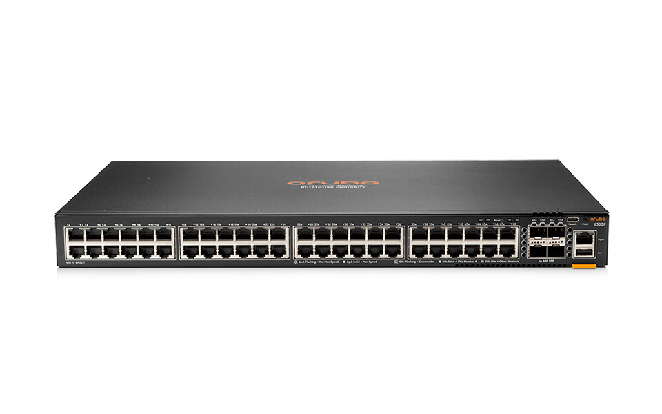 HPE Aruba Networking Networking CX6300F 48-port 1GbE and 4-port SFP56 Switch, Managed, L3, Gigabit Ethernet (10/100/1000), Rack-Einbau