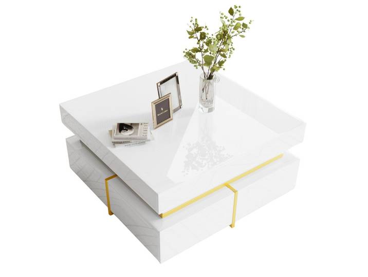 COUCHTISCH mit goldenen akzenten, 2 schubladen & kompaktes design