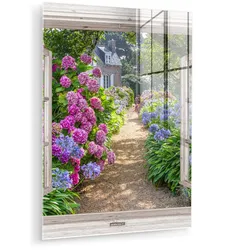 ACRYLGLASBILD Hortensie - Durchsichtig - Blumen - Sommer - Lila - Weg 60x80 cm