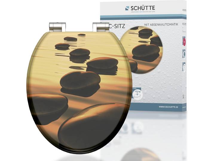 SCHÜTTE MDF WC Sitz SEA STONE, Toilettendeckel mit Absenkautomatik Motiv, Klobrille mit Holzkern, Toilettensitz, WC Deckel