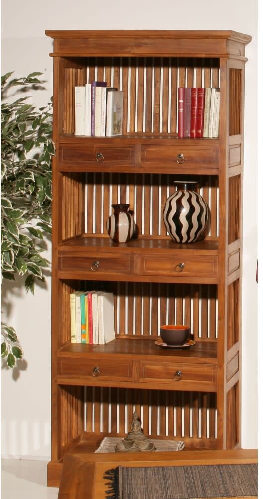 MACABANE Estantería biblioteca de 6 cajones de madera de teca marrón