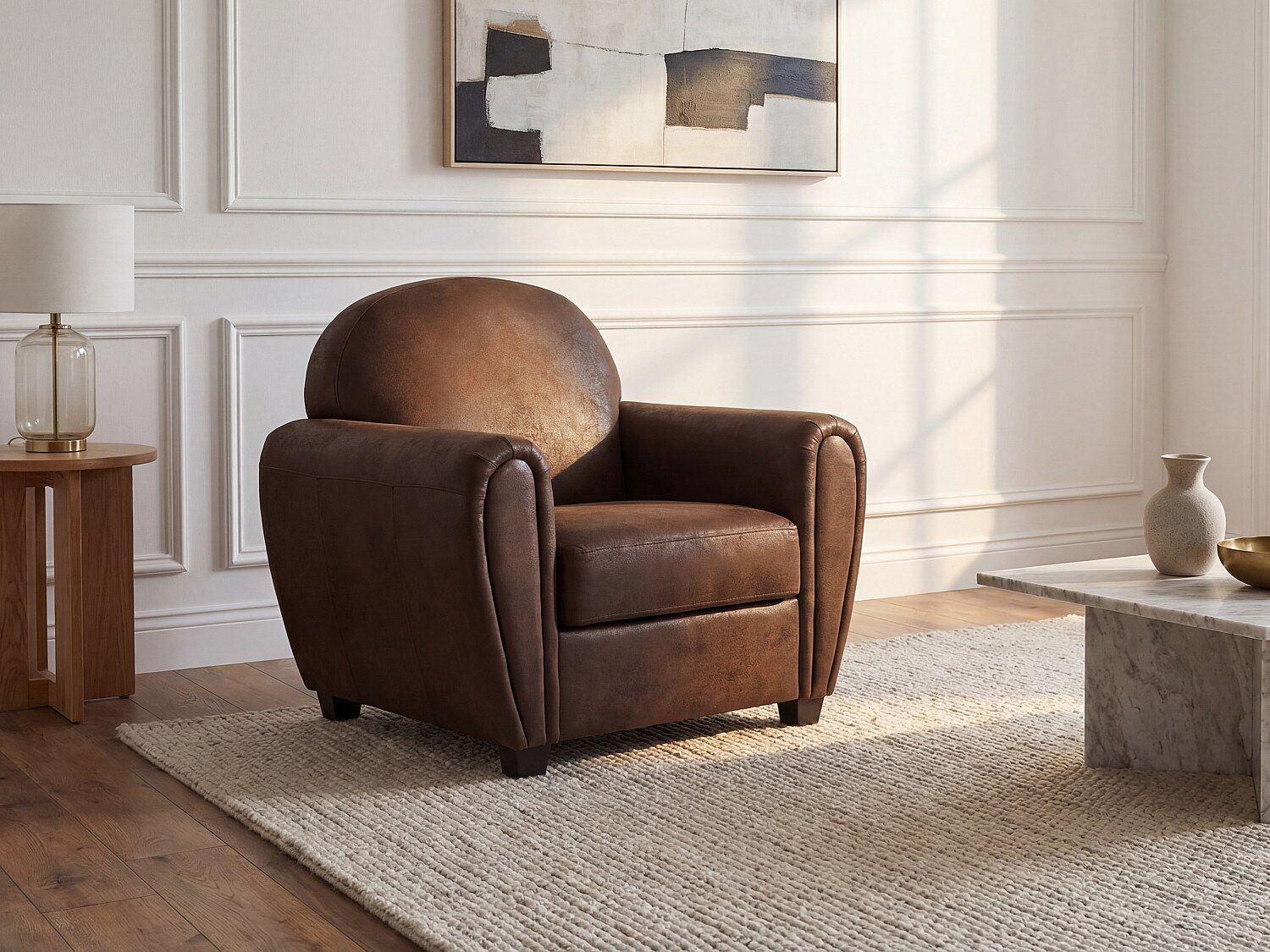 Vente-unique Clubfauteuil in microvezel met verouderde lederlook VICTORY III