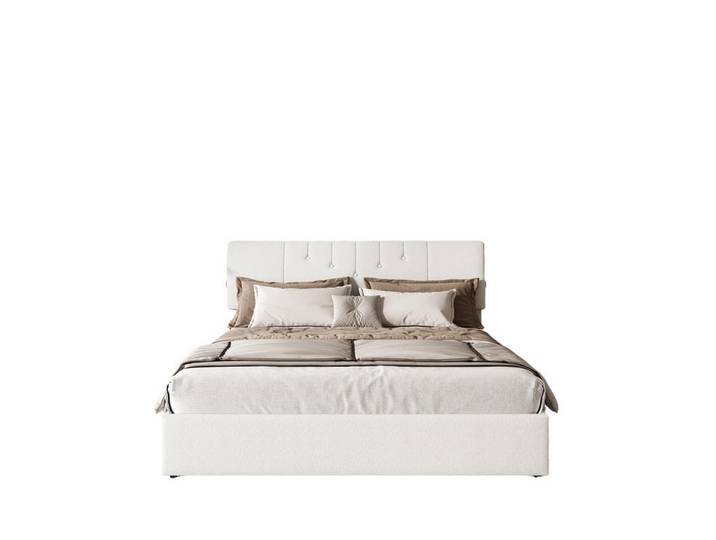 Shopentra Teddy Bett 140x200 WEIß Metallrahmen Stauraum Usb, Weiß, 140x200 cm, Schlafzimmer, Betten