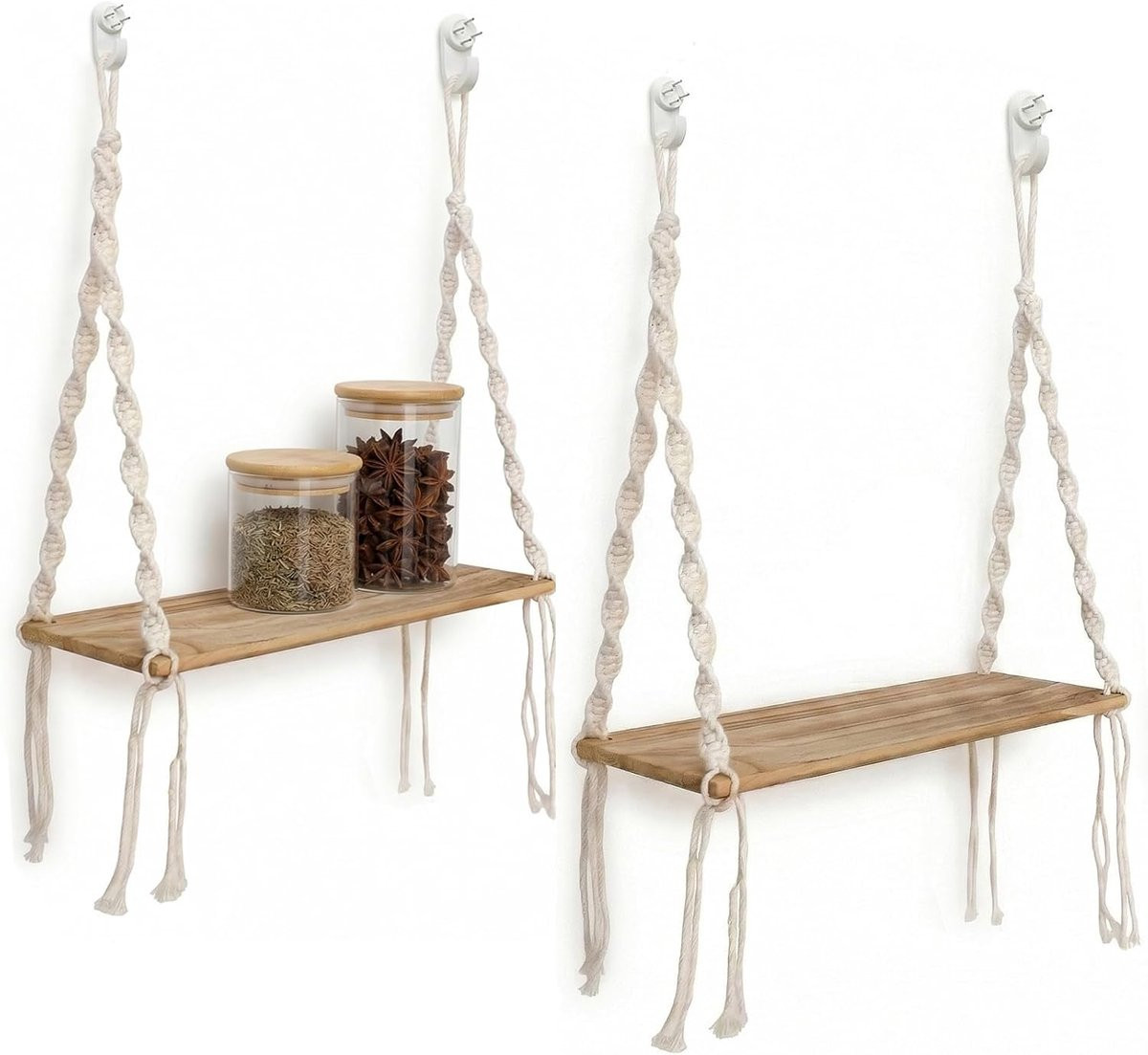 Set van 2 Bohemian handgemaakte geweven touw wandplanken voor decoratie
