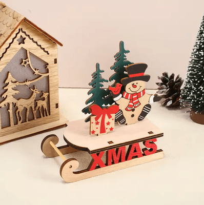 Inspire Picks Rustic Wooden Christmas Sleigh Decoration With Santa & Snowman style 2