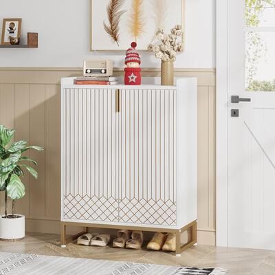 YUZHOU Sturdy 5-Tier Wood Shoe Cabinet with Doors for Entryway Hallway