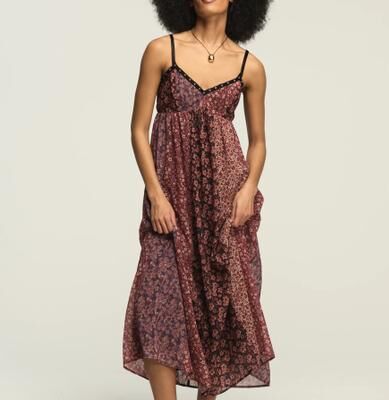 Lucky Brand Print Mix Midi Dress - Women's Clothing Dresses Shirt Midi Dress in Burgundy Print Mix, Size M