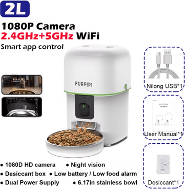 Inspire Picks 1080P HD Smart WiFi Automatic Pet Feeder With Camera For Cats & Dogs white No Plug 1080p Hd 5gwifi 4l 1.06gal