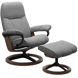 Stressless Sessel mit Hocker Consul Signature Leder Grau Batick Wild Dove S (Small)