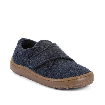 Hausschuh FRODDO "BAREFOOT WOOLY", Mädchen, Gr. 33, wärmend, blau (dunkelblau), Wolle, Basic, Schuhe Hausschuh, barfoot Klettschuh für zu Hause, Kindergartenschuh mit Wollfutter
