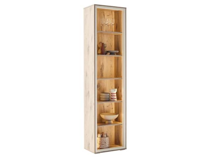 Lomadox Wohnzimmer Esszimmer Vitrine Vitrinenschrank Regal breit Eiche weiß, inkl. LED-Beleuchtung, modern