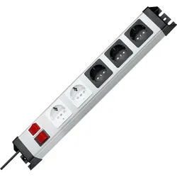Kopp 227220014 POWERversal 2+3-fach, mit 2 beleuchteten Schaltern(2-polig), 19”, erhöhter Berührungsschutz, 1,4m Zuleitung, Farbe: silber-schwarz
