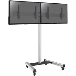 KIMEX - Halterung auf Rollen für 2 TV-Bildschirme 43'' - 49'' - Höhe 175cm - Neigbar