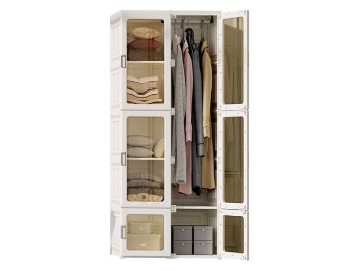 Armoire de rangement - Armoire à portes transparentes - 10 compartiments 6 portes 1 suspendue - Étagère à chaussures - Blanc