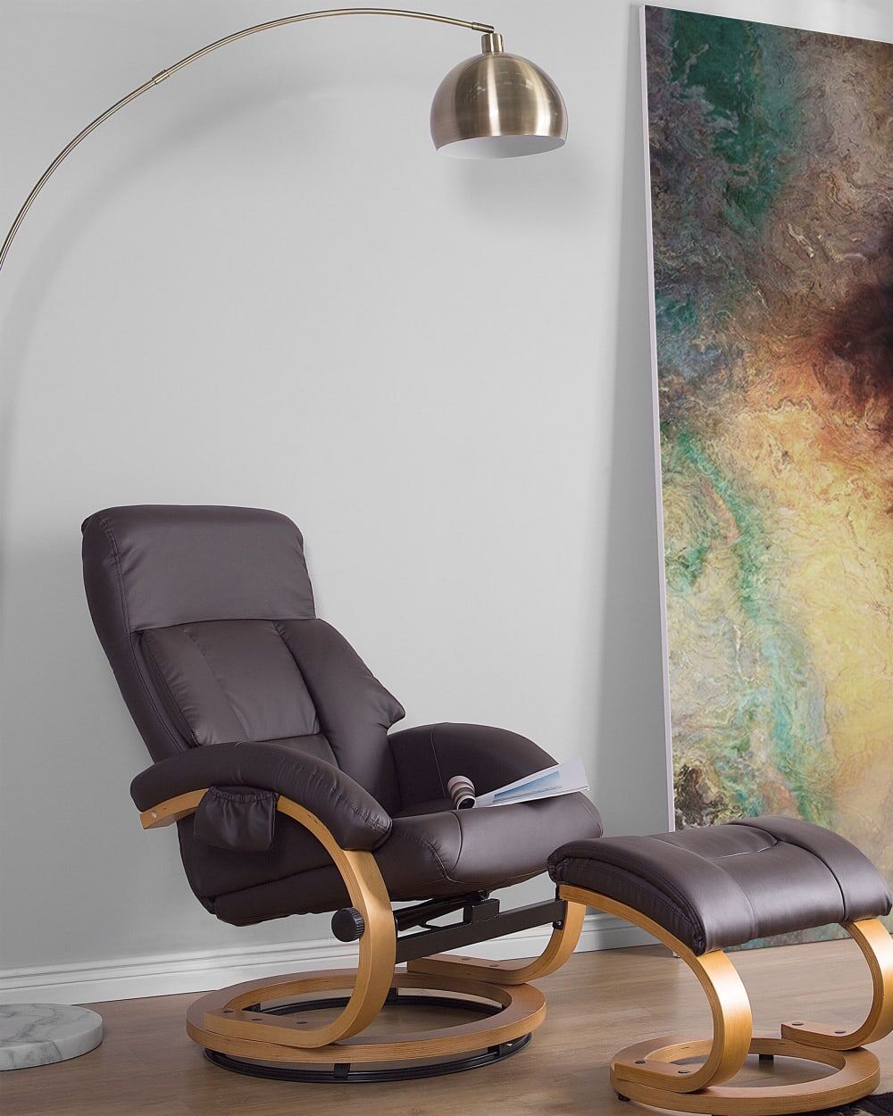 Beliani Sillón reclinable de piel sintética marrón