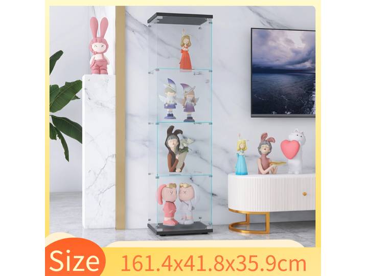 Creahappy vitrine en verre, 4 niveaux avec portes, bibliothèque sur pied, adaptée au salon, à la chambre à coucher