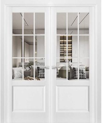 SARTODOORS Felicia 3599 White Wood Interior Double Doors with Clear Glass
