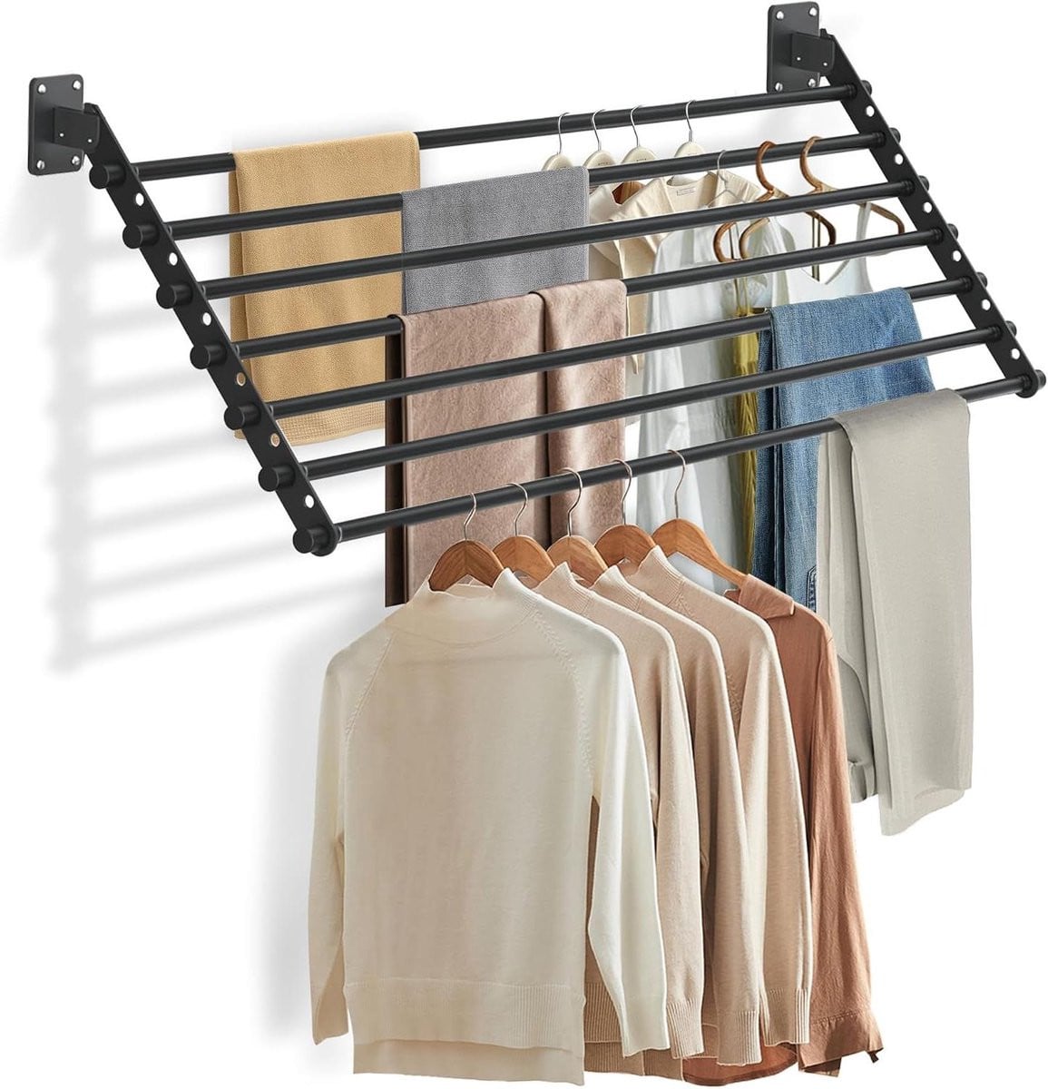 Wandmontage Droogrek Mat Zwart - Opvouwbaar Wasrek voor de Badkamer - Breedte: 71 cm