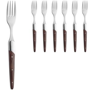 WAS Menügabel Steakgabeln Carlos 6430001, 22,5 cm, Edelstahl 420, mit rot-braunen Pakkaholzgriffen, 6 Stück