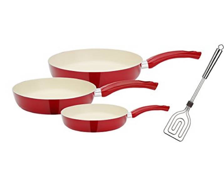 GSW 800358 Ceramica Beige Set de 4 Pièces Poêles avec spatule\, Scala Tout en Aluminium Rouge/crème\, 50\,1 x 29\,3 x 5\,2 cm\, 4 unités