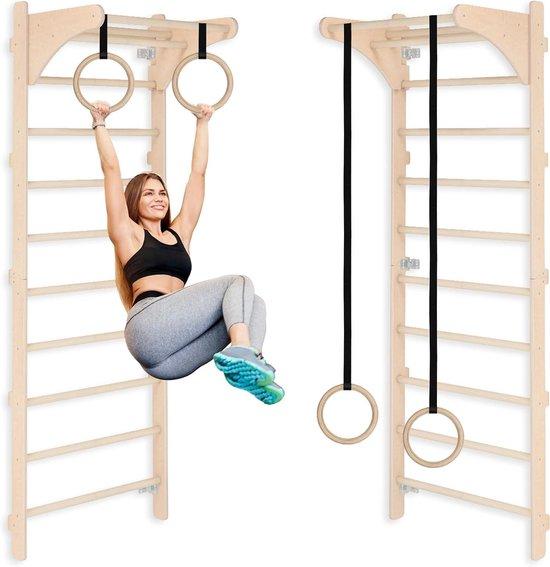Prosperity Wandset - Fitness Rack - Power Training - verstellbare Ringe - 230 cm hoch - Naturholz