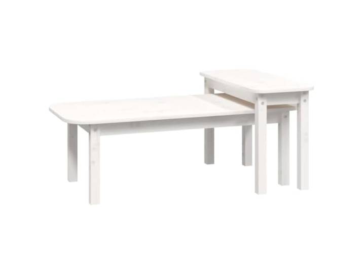 2er Set Couchtisch, Weiß, Massivholz Kiefer Wohnzimmertisch, Getränketeke, Montageanleitung, 2 Stück, Kiefer massiv, weiß