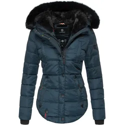 MARIKOO Damen Designer Steppjacke Winter Jacke mit edler Kunstpelz Kapuze Lotusblüte