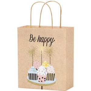 Rössler-Papier Geschenktüte 13691986000 Be Happy, Geschenktasche mit Glitter, 21 x 25,5cm, natur