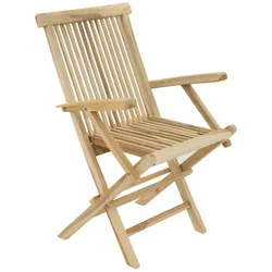 VCM Klappstuhl Gartenstuhl Balkonstuhl   Terassen Armlehne   Teak Holz natur    Maße Gesamthöhe 89cm, B. 57cm, T. 62cm