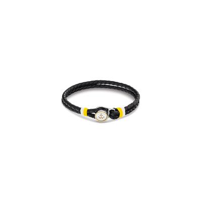 Lederarmband TOMMY HILFIGER "NAUTICAL", schwarz (schwarz, edelstahlfarben, weiß, gelb, gelbgoldfarben), Armbänder, Herren, 19cm, Edelstahl Leder Nylon, Edelstahl, Leder, Nylon, Lederarmband